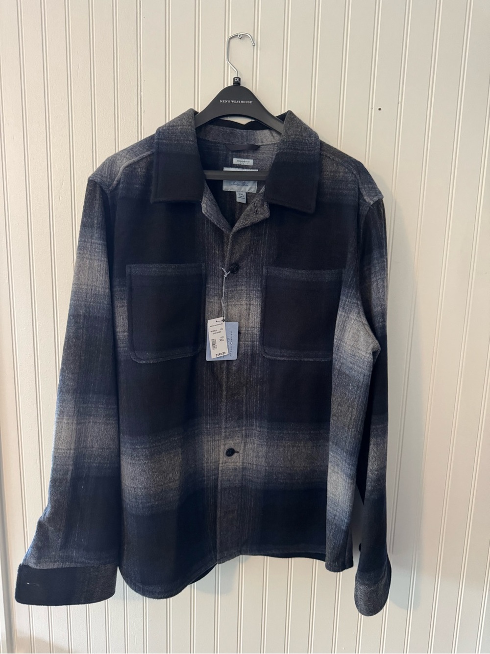 Joseph Abboud Black & Gray Ombre Plaid Shirt Jacket